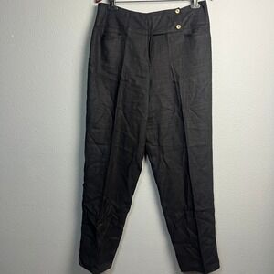 Harvé Benard Holtzman Women's Black Linen Blend Dress Pleated‎ Pants High Waist